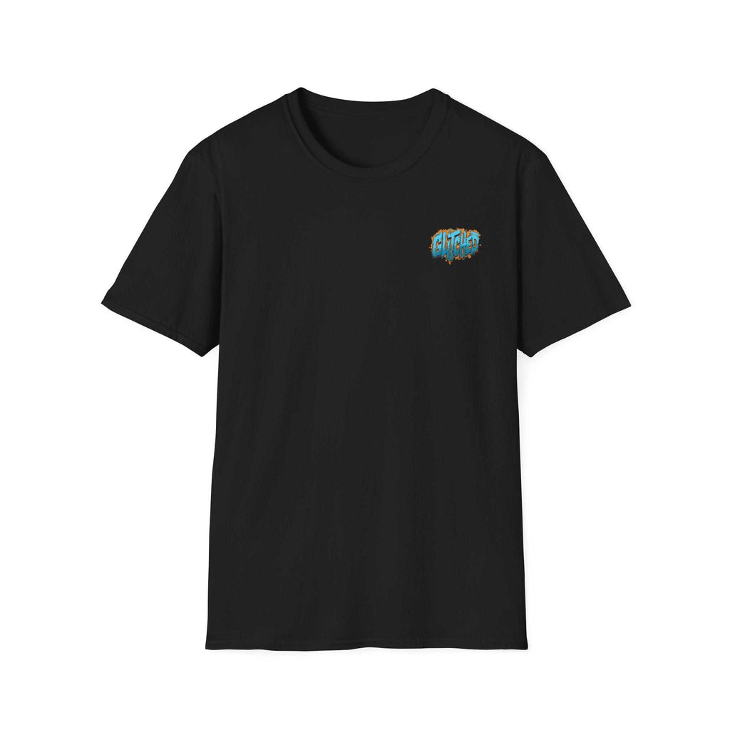 Glitched Sport tee in black featuring a colorful graphic on the chest.