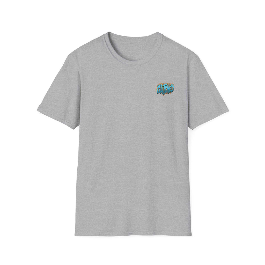 Glitched Sport tee in light gray color featuring a colorful graphic on the chest.